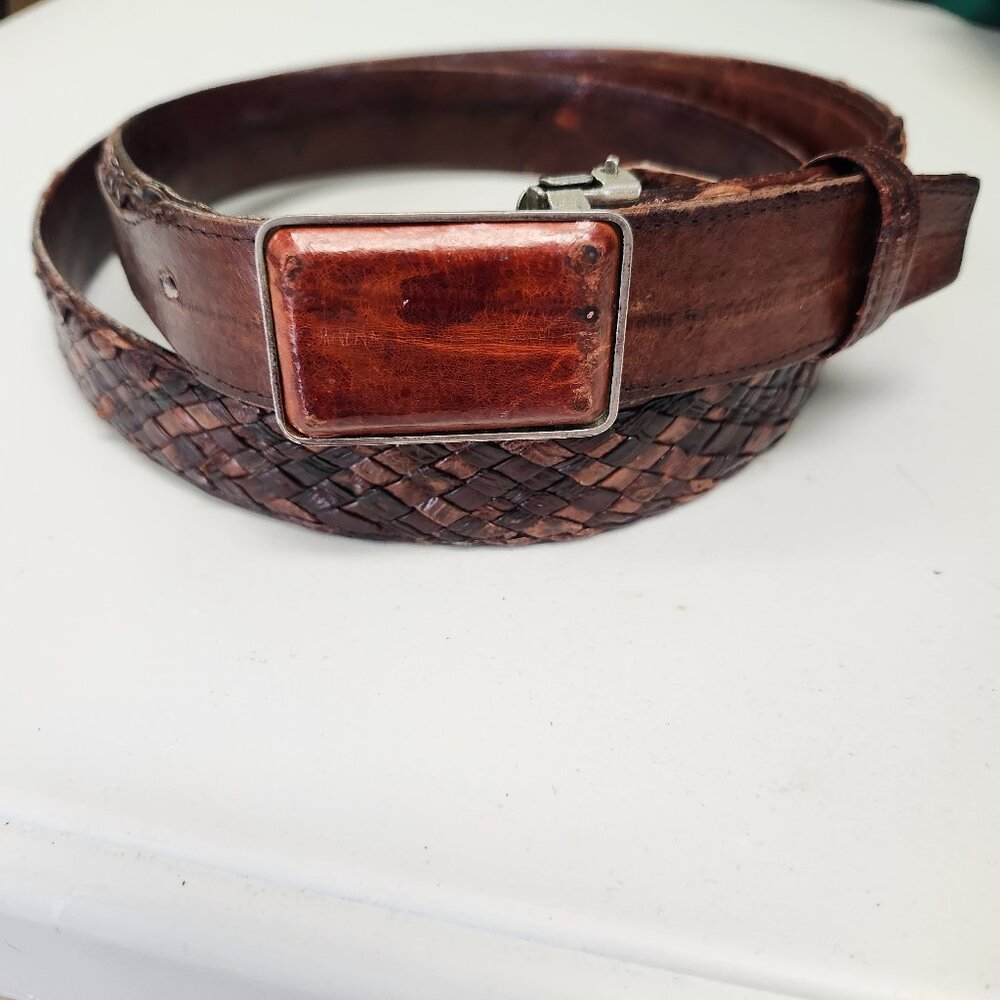 Vintage Woven Brown Leather Of The Sea Eel Two Tone Men's Belt Size 42"